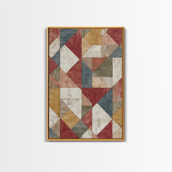 Quilt Geometric Folk Pattern Framed Canvas Print, Country Art, Original Painting, Farmhouse Decor, Fine Art, Country, COU-2x3-68