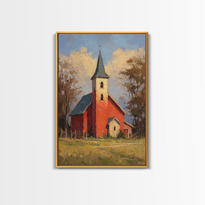 Country Church Steeple Beyond Trees Framed Canvas Print, Country Art, Printable Wall Art, Farmhouse Decor, Fine Art, Country, COU-2x3-75