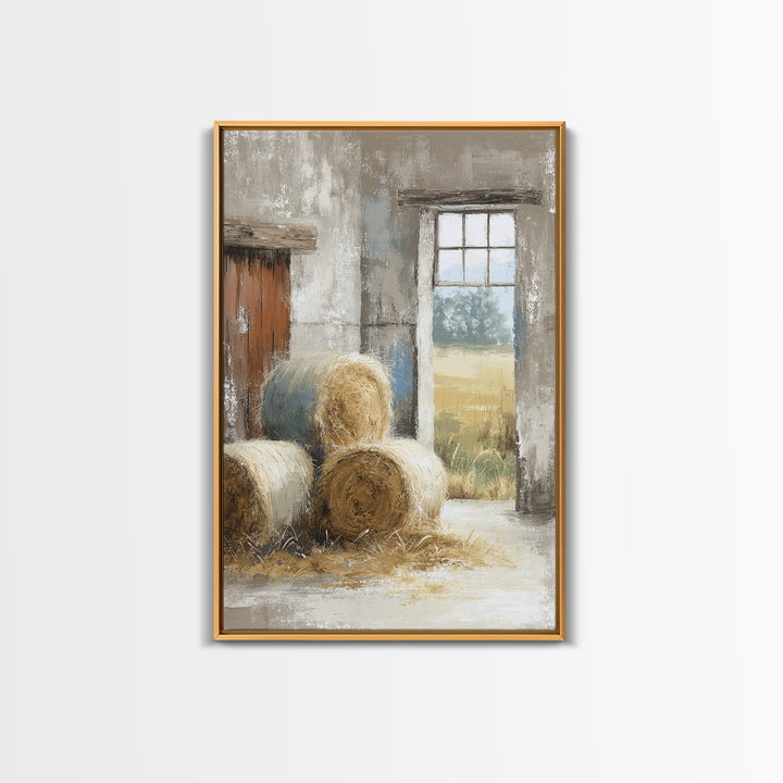 Hay Bales in Late Afternoon Sun Framed Canvas Print, Country Art, Farmhouse Decor, Fine Art, Country, Gallery Wall Art, COU-2x3-76