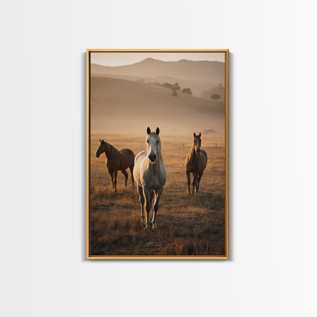Rolling Pasture with Grazing Horses at Sunrise Canvas Print, Country Art, Printable Art, Farmhouse Decor, Oil Painting, Country, COU-2x3-81