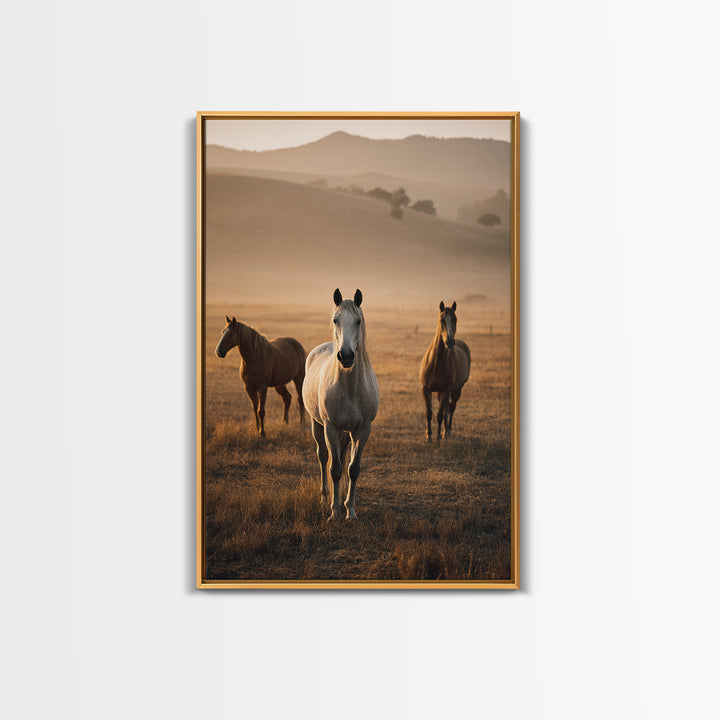 Rolling Pasture with Grazing Horses at Sunrise Canvas Print, Country Art, Printable Art, Farmhouse Decor, Oil Painting, Country, COU-2x3-81