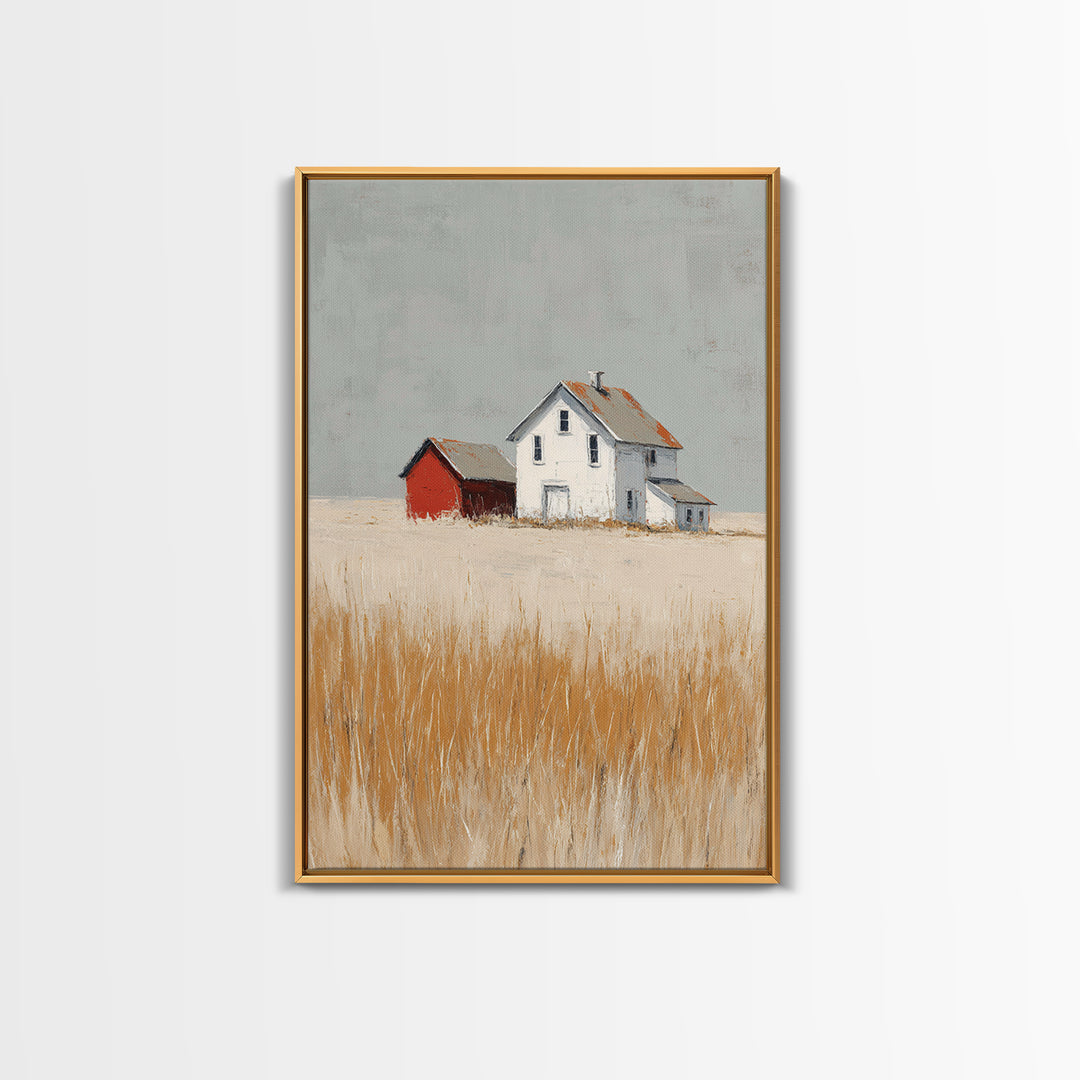 White Farmhouse Surrounded by Tall Grass Framed Canvas Print, Country Art, Printable Wall Art, Farmhouse Decor, Country, COU-2x3-90