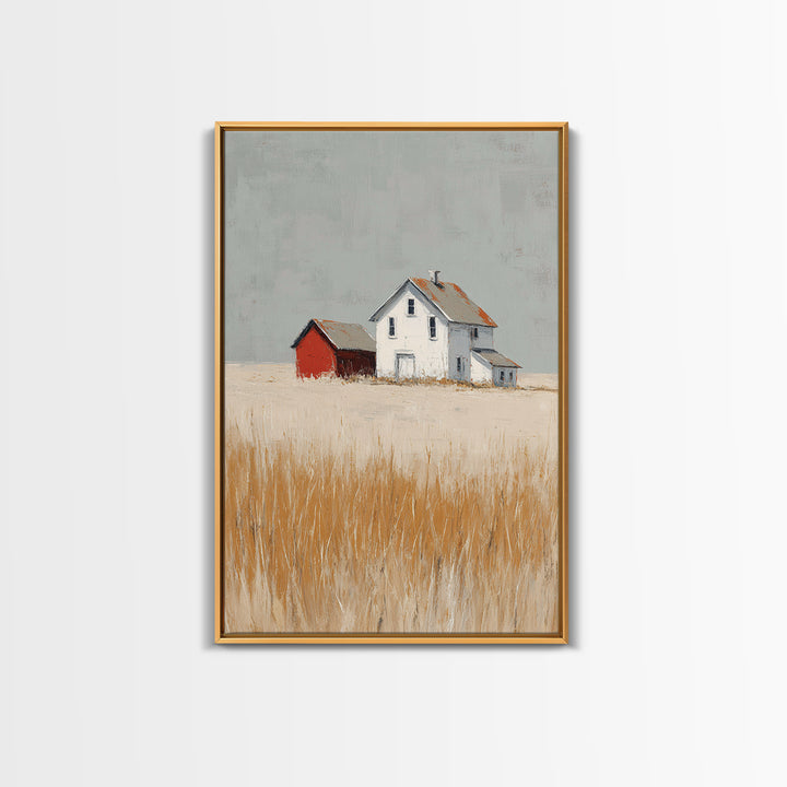 White Farmhouse Surrounded by Tall Grass Framed Canvas Print, Country Art, Printable Wall Art, Farmhouse Decor, Country, COU-2x3-90