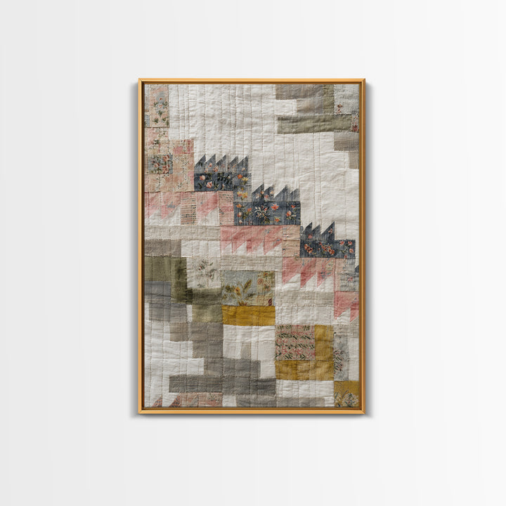 Quilt Geometric Folk Pattern Framed Canvas Print, Country Art, Gallery Decor, Farmhouse Decor, Fine Art, Country, COU-2x3-92