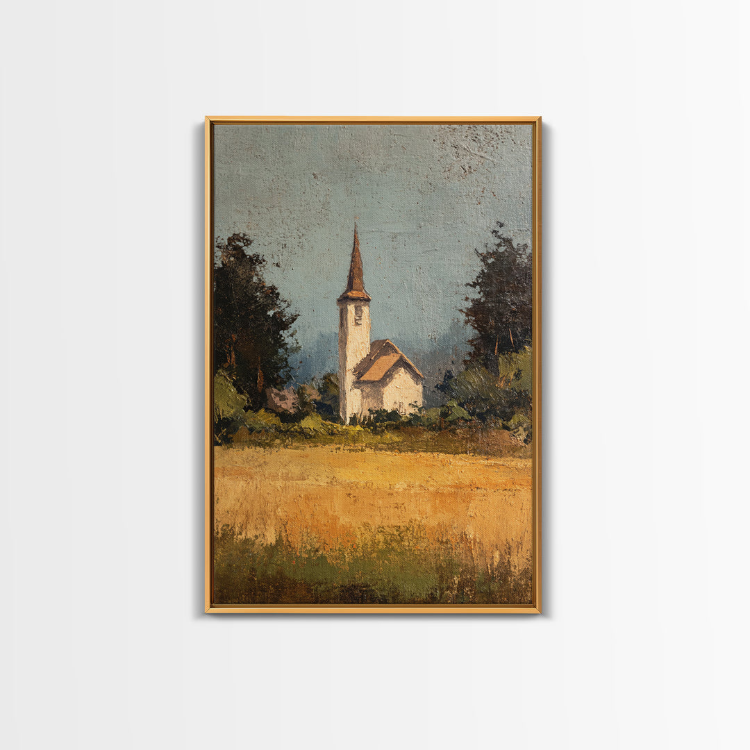 Country Church Steeple Beyond Trees Canvas Print, Country Art, Digital Print, Farmhouse Decor, Country, French Country Decor, COU-2x3-99