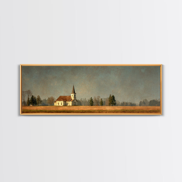 Country Church Steeple Beyond Trees Canvas Print, Country Art, Farmhouse Wall Art, Farmhouse Decor, Watercolor Art, Country, COU-3x1-11