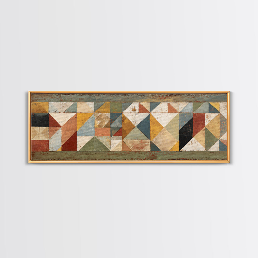 Quilt Geometric Folk Pattern Framed Canvas Print, Country Art, Gallery Wall Art, Farmhouse Decor, Abstract Art, Country, COU-3x1-28