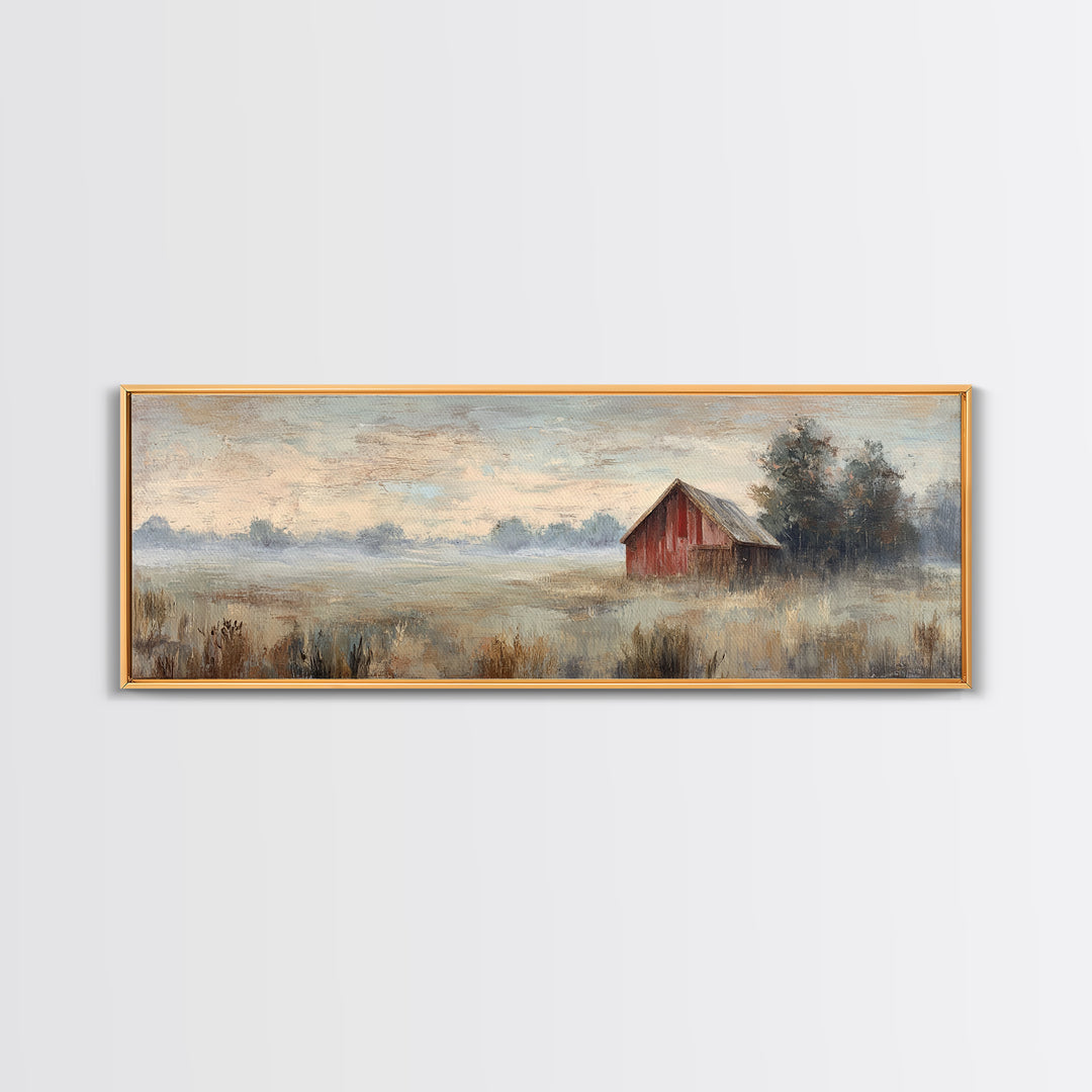 Deer Crossing a Misty Morning Field Canvas Print, Country Art, Gallery Decor, Farmhouse Decor, Fine Art, Country, COU-3x1-3