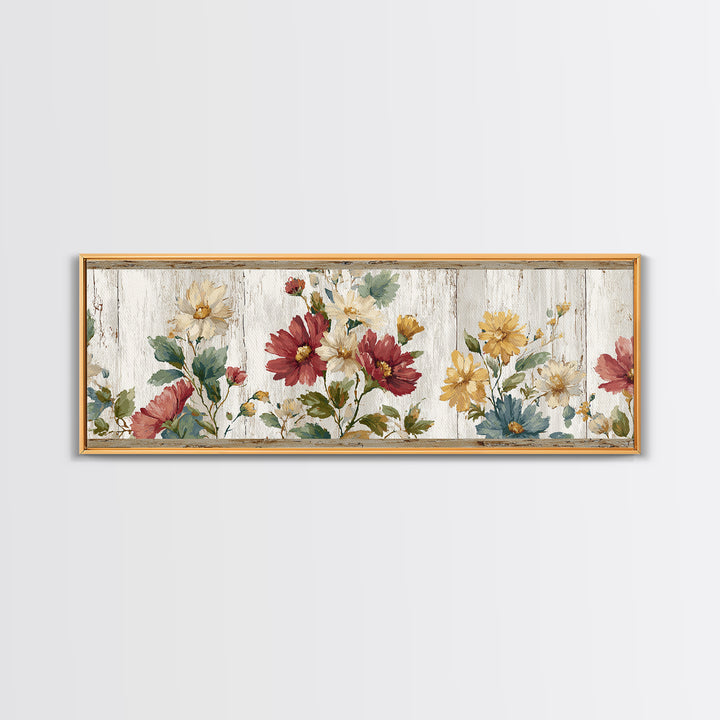 Weathered Boots with Wildflowers Tucked Inside Framed Canvas Print, Country Art, Landscape Wall Art, Farmhouse Decor, Country, COU-3x1-32