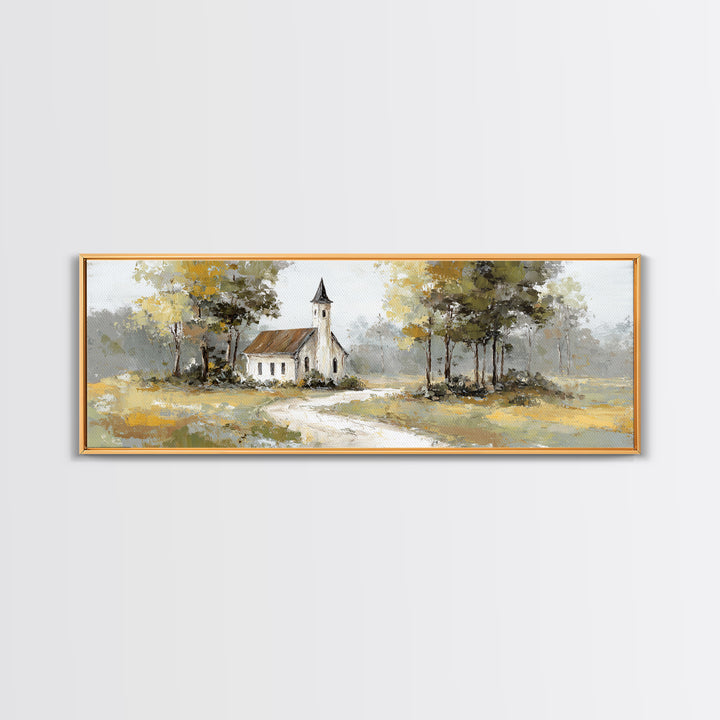 Country Church Steeple Beyond Trees Canvas Print, Country Art, Luxury Decor, Farmhouse Decor, Fine Art, Country, COU-3x1-35