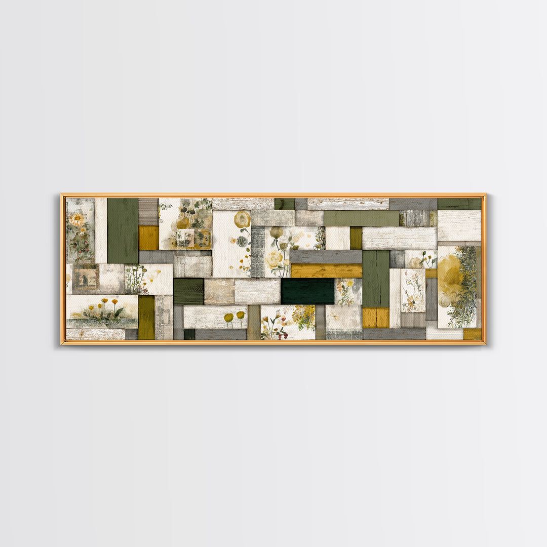Quilt Geometric Folk Pattern Canvas Print, Country Art, Floral Wall Art, Farmhouse Decor, Abstract Art, Country, Fine Art Print, COU-3x1-4
