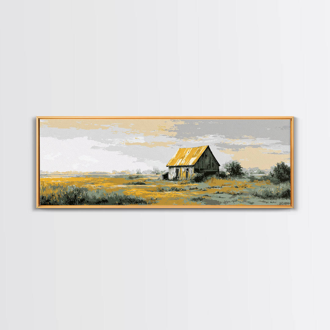 Rustic Barn Silhouette Framed Canvas Print, Country Art, Farmhouse Decor, Abstract Art, Country, Farmhouse Wall Decor, COU-3x1-67