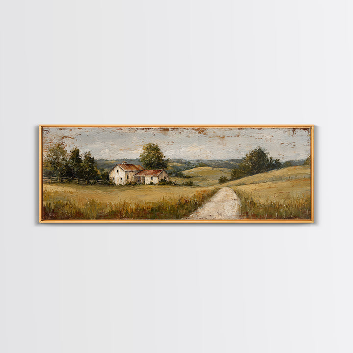 Country Road Disappearing into Green Hills Canvas Print, Country Art, Oil Painting, Farmhouse Decor, Fine Art, Country, COU-3x1-71