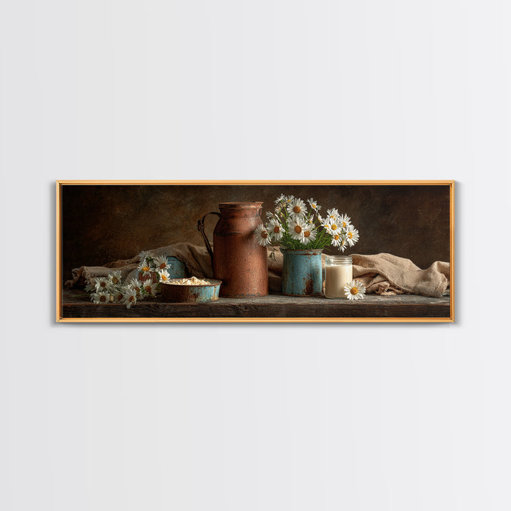 Milk Can and Daisies Rustic Still Life Framed Canvas Print, Country Art, Farmhouse Wall Decor, Farmhouse Decor, Country, COU-3x1-77