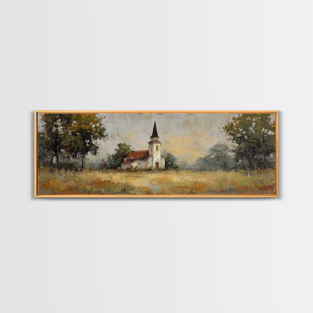 Country Church Steeple Beyond Trees Canvas Print, Country Art, Art Print, Farmhouse Decor, Country, Watercolor Painting, COU-3x1-83