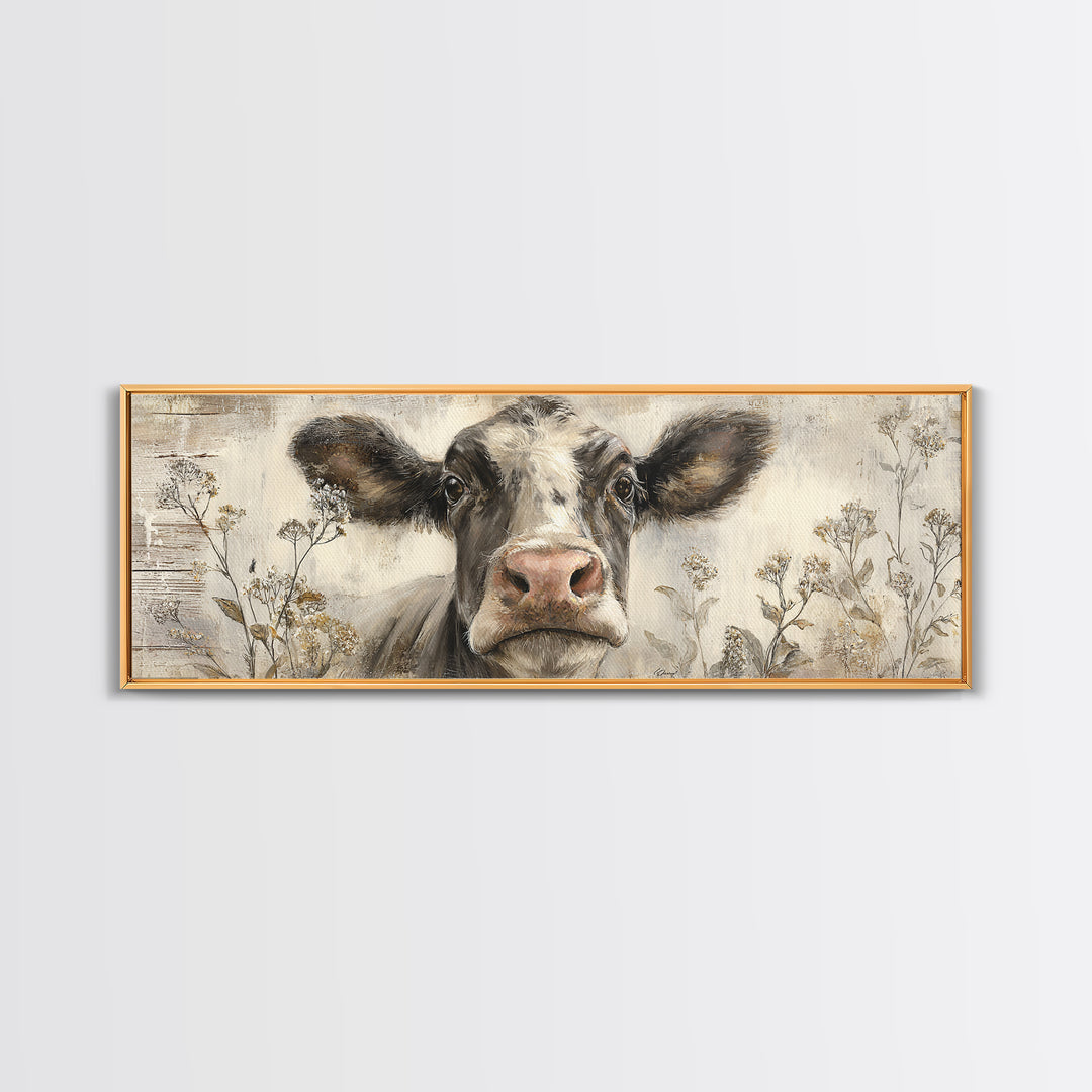 Cow Portrait with Gentle Farmhouse Personality Canvas Print, Country Art, Art Prints, Farmhouse Decor, Fine Art, Country, COU-3x1-92