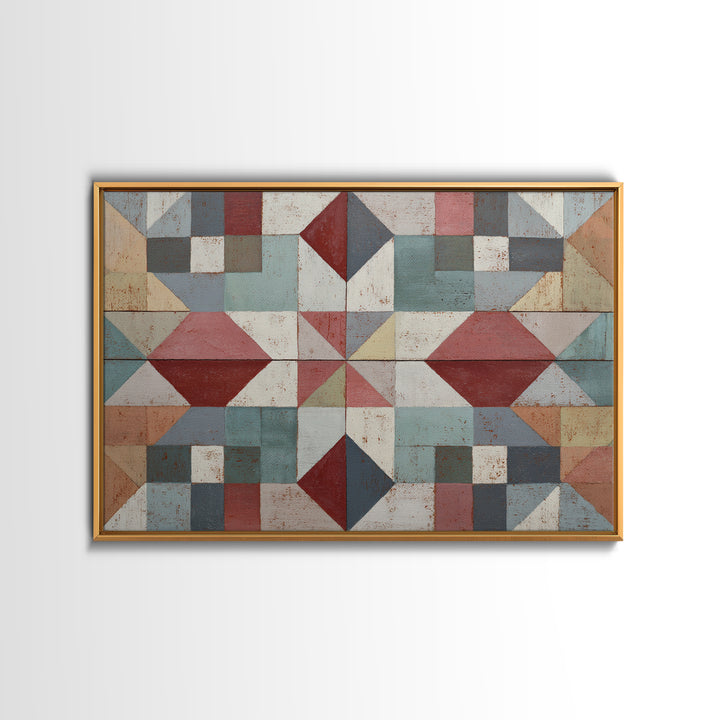 Quilt Geometric Folk Pattern Canvas Print, Country Art, Printable Art, Farmhouse Decor, Abstract Art, Country, French Country, COU-3x2-16
