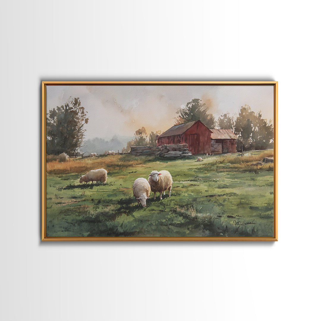 Watercolor Sheep in a Green Pasture Canvas Print, Country Art, Printable Art, Farmhouse Decor, Country, French Country, COU-3x2-3