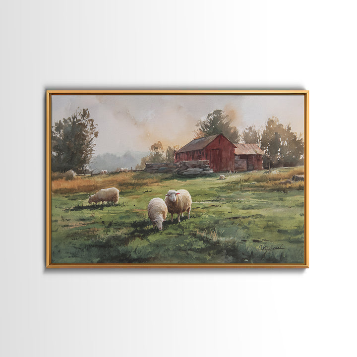 Watercolor Sheep in a Green Pasture Canvas Print, Country Art, Printable Art, Farmhouse Decor, Country, French Country, COU-3x2-3