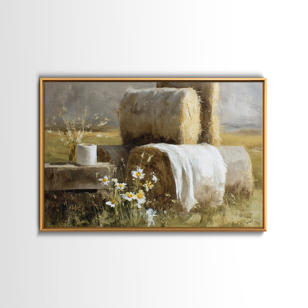 Hay Bales in Late Afternoon Sun Canvas Print, Country Art, Digital Art Prints, Farmhouse Decor, Fine Art, Country, Modern Decor, COU-3x2-48