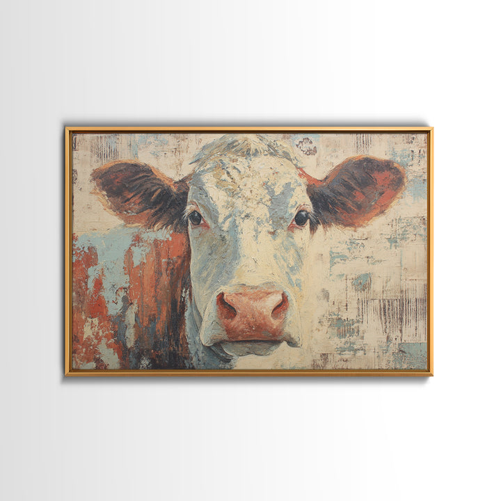 Cow Portrait with Gentle Farmhouse Personality Canvas Print, Country Art, Landscape Wall Art, Farmhouse Decor, Oil Painting, COU-3x2-56