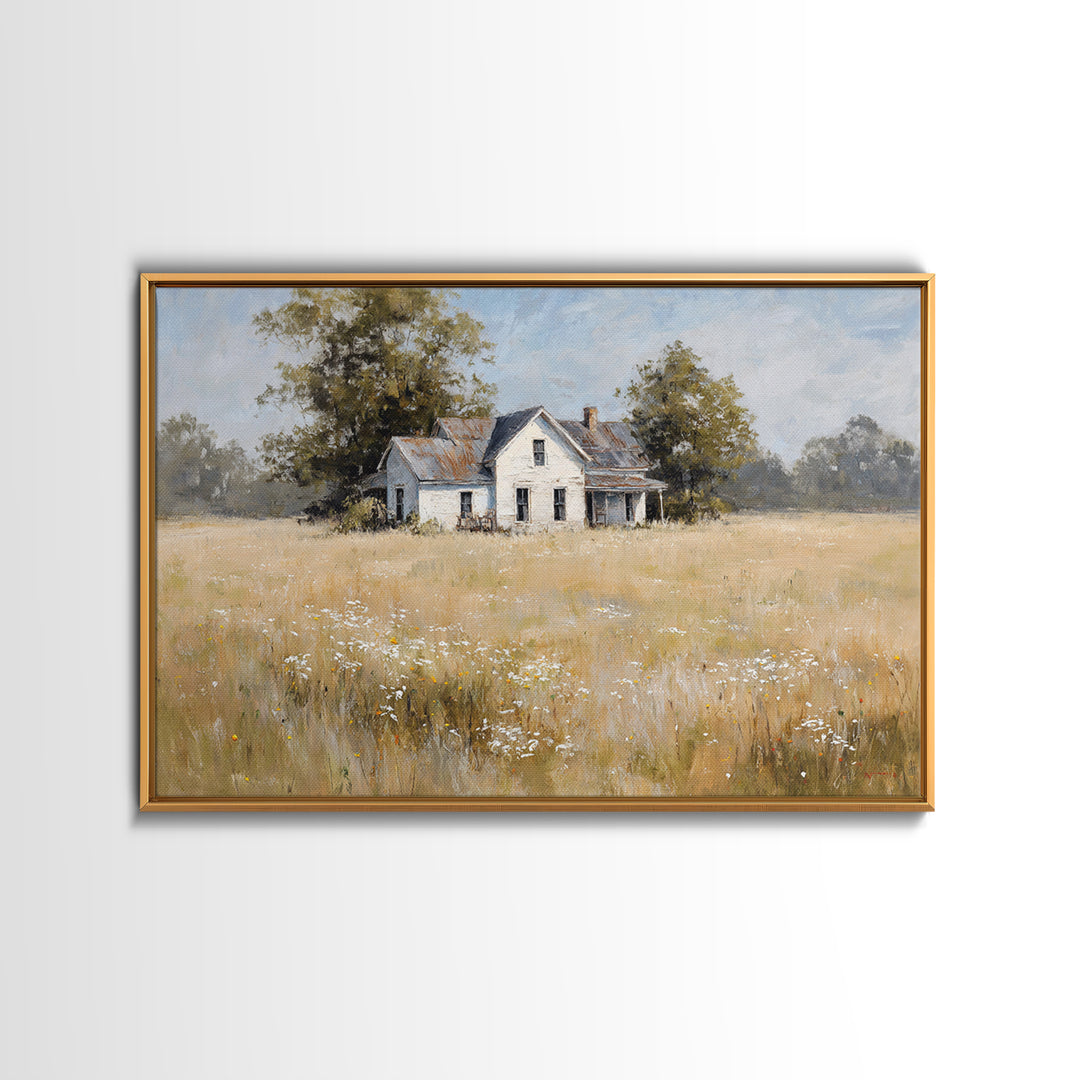 White Farmhouse Surrounded by Tall Grass Canvas Print, Country Art, Digital Print, Farmhouse Decor, Fine Art, Country, COU-3x2-62