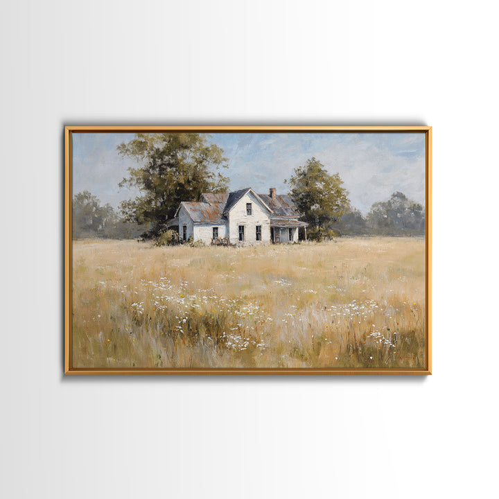 White Farmhouse Surrounded by Tall Grass Canvas Print, Country Art, Digital Print, Farmhouse Decor, Fine Art, Country, COU-3x2-62