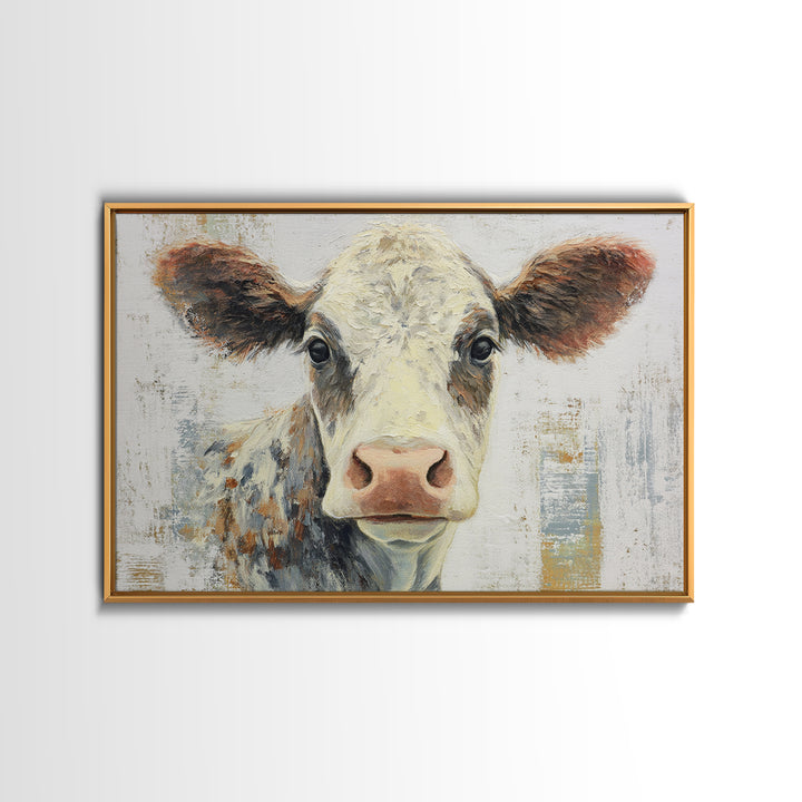 Cow Portrait with Gentle Farmhouse Personality Framed Canvas Print, Country Art, Large Wall Art, Farmhouse Decor, Country, COU-3x2-8