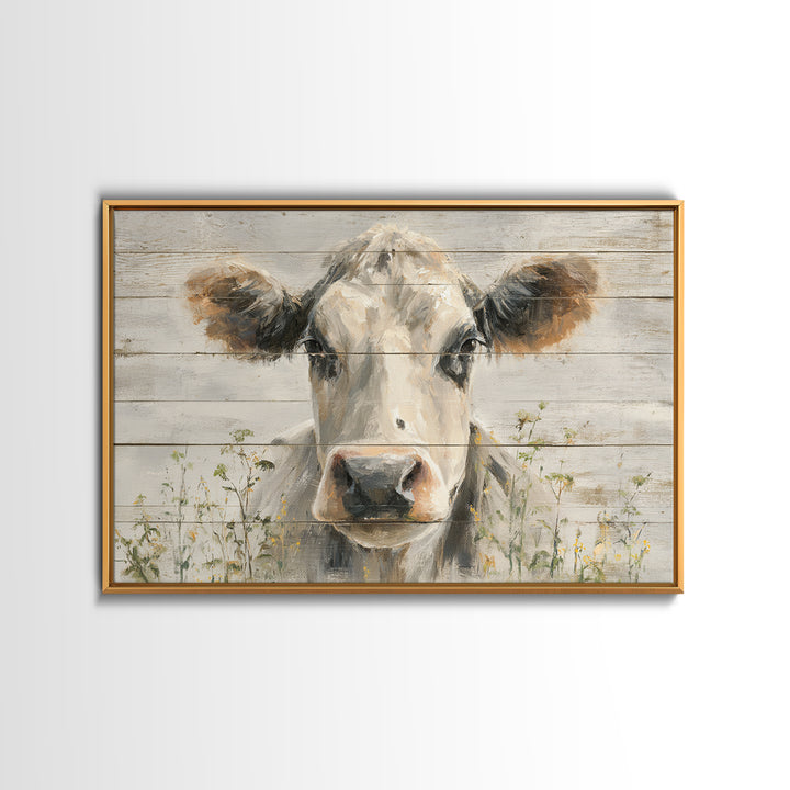 Cow Portrait with Gentle Farmhouse Personality Framed Canvas Print, Country Art, Fine Art Print, Farmhouse Decor, Country, COU-3x2-80