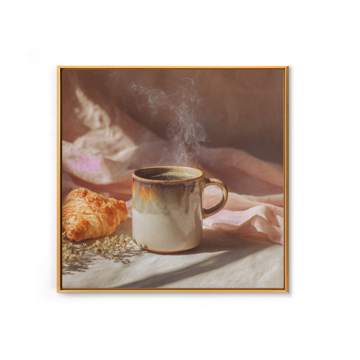 Espresso Cup with Rising Steam and Warm Framed Canvas Print, Coffee Shop Art, Modern Decor, Cafe Decor, Fine Art, Cafe, CSA-1x1-1