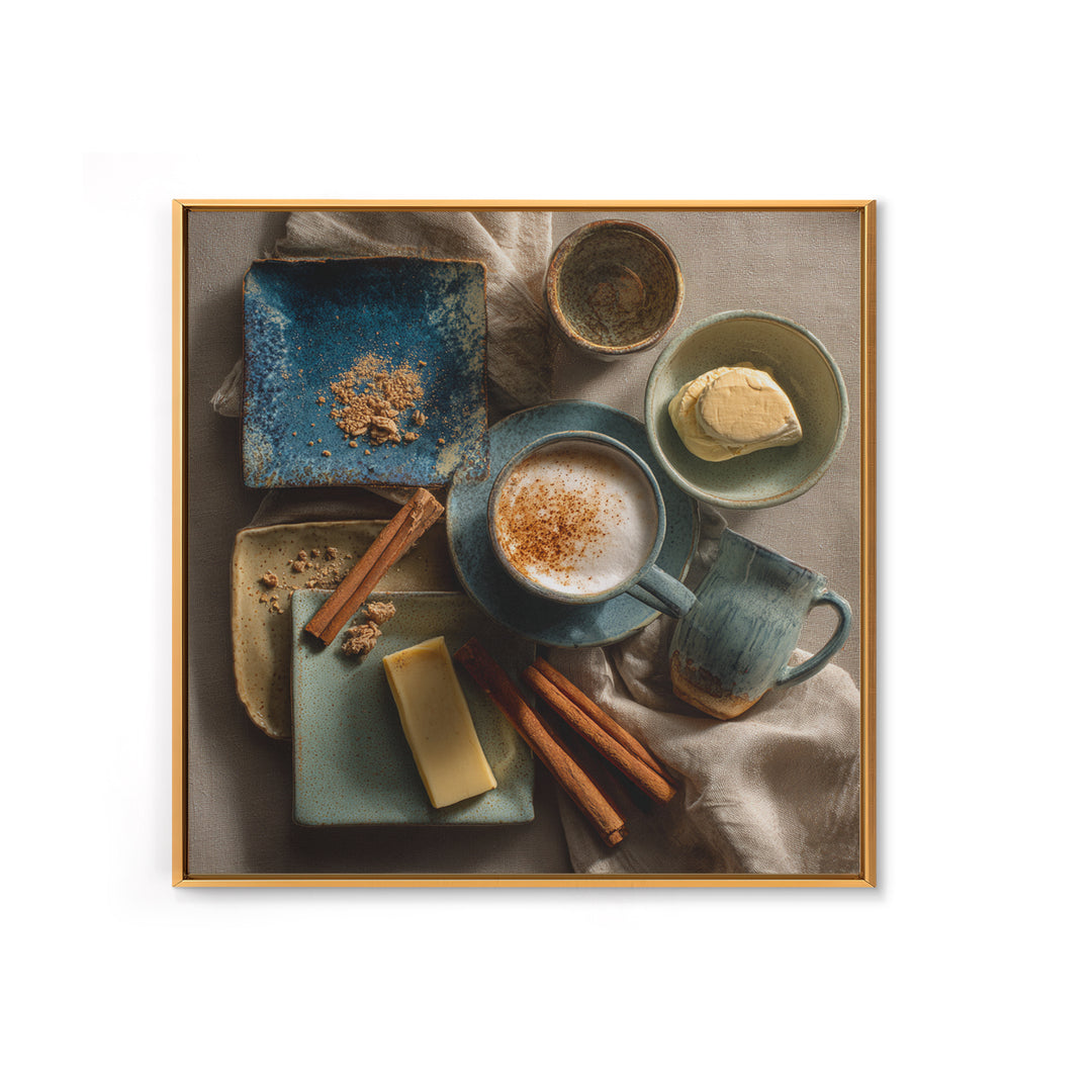 Cinnamon Sticks and Cappuccino Foam Still Life Framed Canvas Print, Coffee Shop Art, Gothic Wall Art, Cafe Decor, CSA-1x1-24