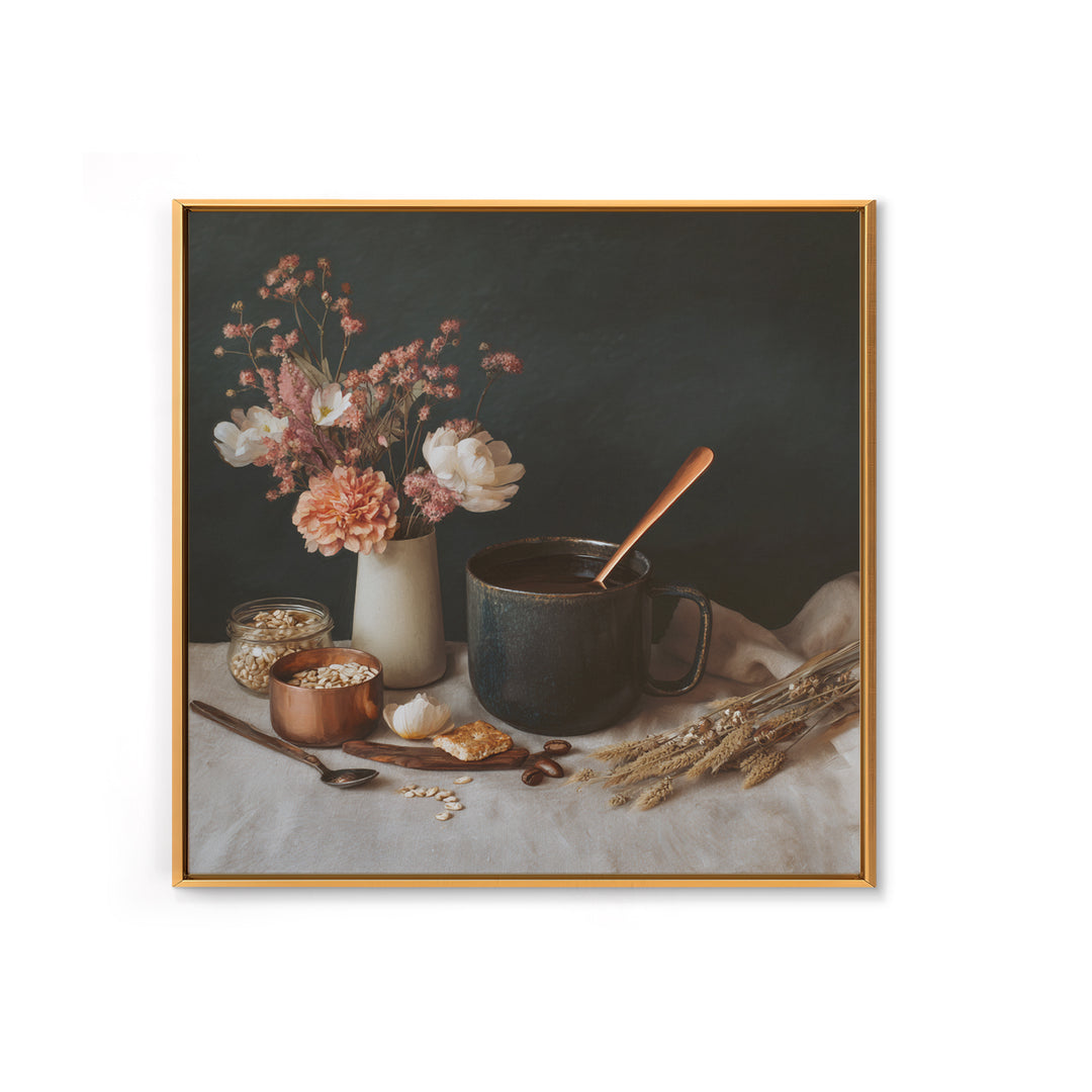 Moody Dark Roast Still Life Framed Canvas Print, Coffee Shop Art, Gallery Decor, Cafe Decor, Fine Art, Cafe, Wall Art, CSA-1x1-32