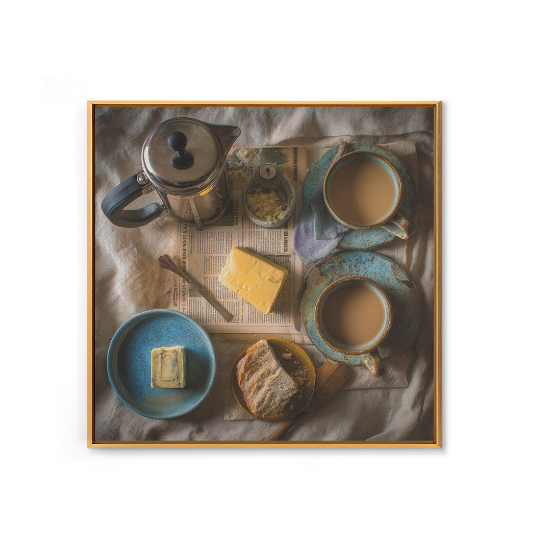 French Press and Morning Newspaper Without Readable Canvas Print, Coffee Shop Art, Coffee Wall Art, Cafe Decor, Cafe, CSA-1x1-34