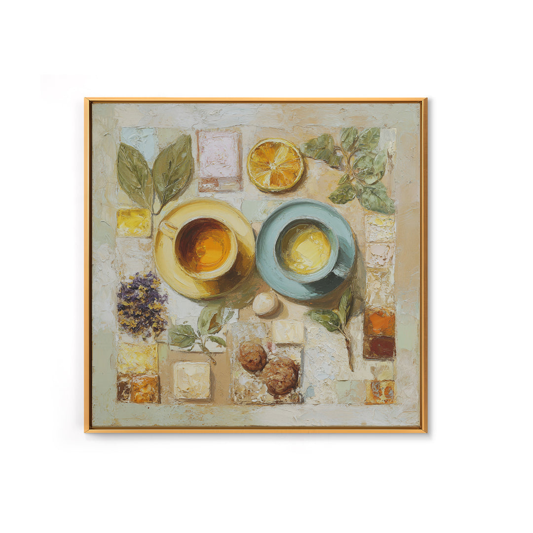 Two Cups Facing Each Other Framed Canvas Print, Coffee Shop Art, Boho Decor, Cafe Decor, Oil Painting, Cafe, Printable, CSA-1x1-37