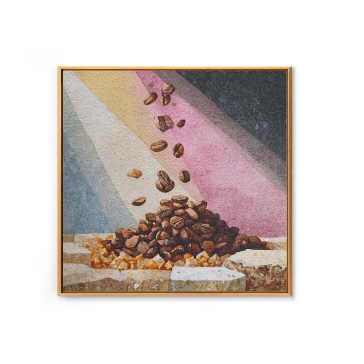Roasted Beans Falling Through Dark Space Framed Canvas Print, Coffee Shop Art, Kitchen Wall Art, Cafe Decor, Fine Art, Cafe, CSA-1x1-44