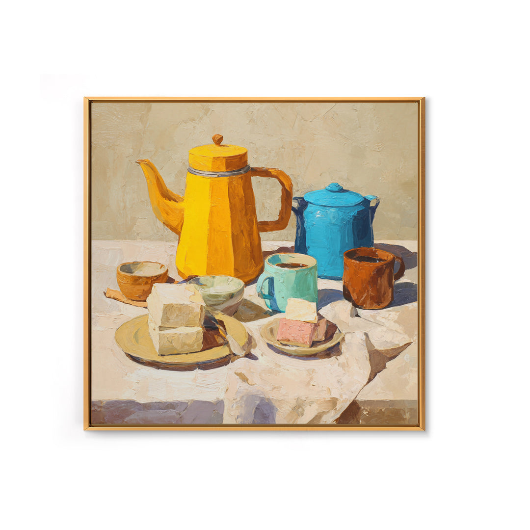 Mid Century Coffee Pot Framed Canvas Print, Coffee Shop Art, Coffee Art, Cafe Decor, Fine Art, Cafe, Textured Painting, CSA-1x1-46