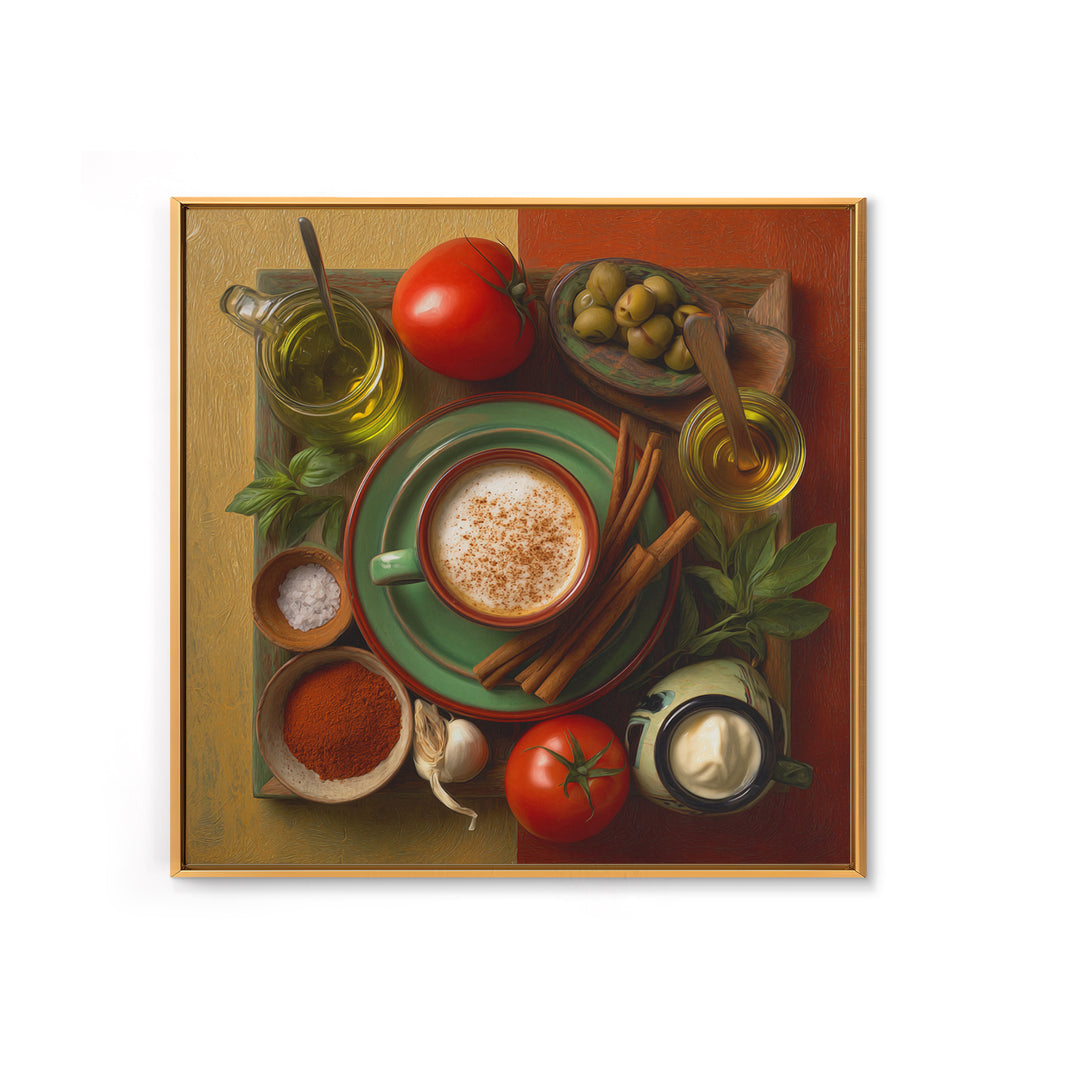 Cinnamon Sticks and Cappuccino Foam Still Life Framed Canvas Print, Coffee Shop Art, Coffee, Cafe Decor, Fine Art, Cafe, CSA-1x1-48