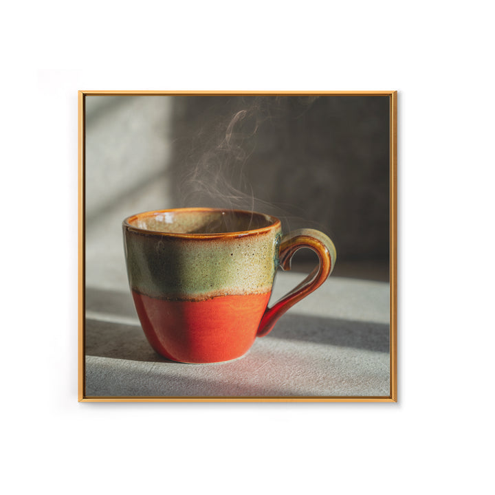 Espresso Cup with Rising Steam and Warm Canvas Print, Coffee Shop Art, Room Decor, Cafe Decor, Fine Art, Cafe, Canvas Wall Art, CSA-1x1-49