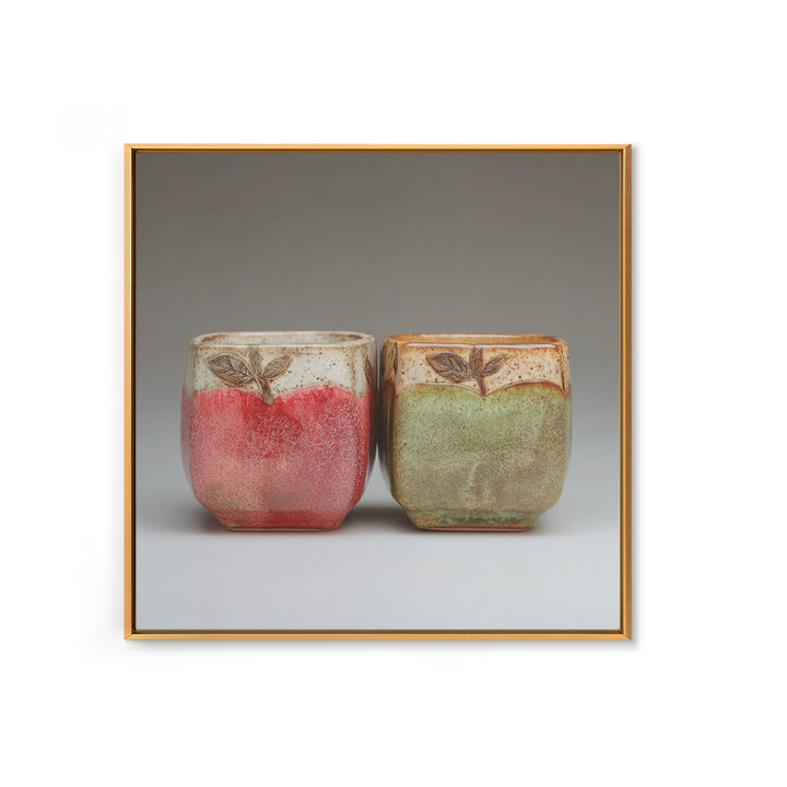 Two Cups Facing Each Other Framed Canvas Print, Coffee Shop Art, Boho Decor, Cafe Decor, Oil Painting, Cafe, Printable, CSA-1x1-61
