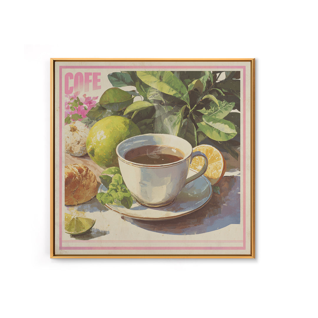 Retro Cafe Poster Coffee Cup Graphic Framed Canvas Print, Coffee Shop Art, Farmhouse Decor, Cafe Decor, Fine Art, Cafe, CSA-1x1-7