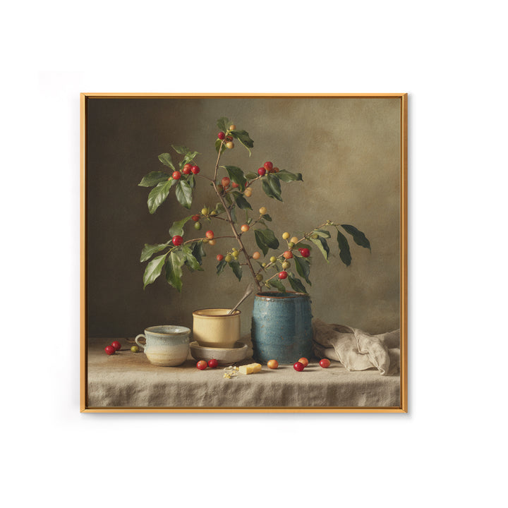 Botanical Coffee Plant Branch Framed Canvas Print, Coffee Shop Art, Statement Artwork, Cafe Decor, Fine Art, Cafe, Art Print, CSA-1x1-78