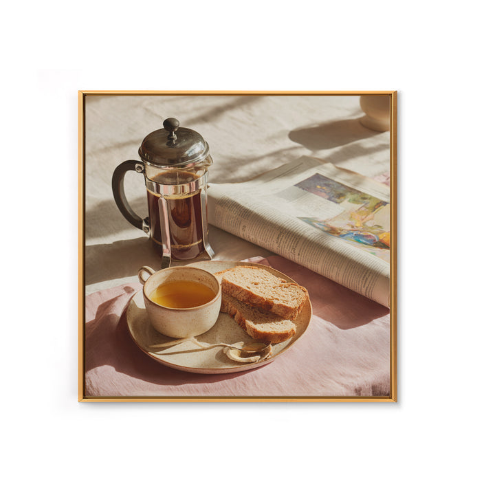 French Press and Morning Newspaper Without Readable Canvas Print, Coffee Shop Art, Boho Decor, Cafe Decor, Oil Painting, Cafe, CSA-1x1-82