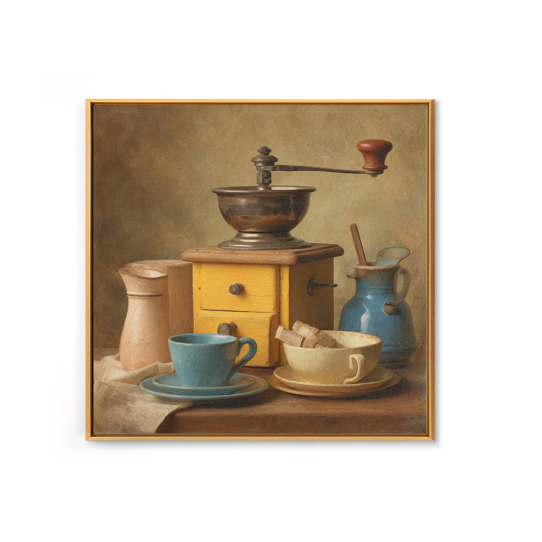 Coffee Grinder Antique Still Life Framed Canvas Print, Coffee Shop Art, Minimalist Wall Art, Cafe Decor, Abstract Art, Cafe, CSA-1x1-84