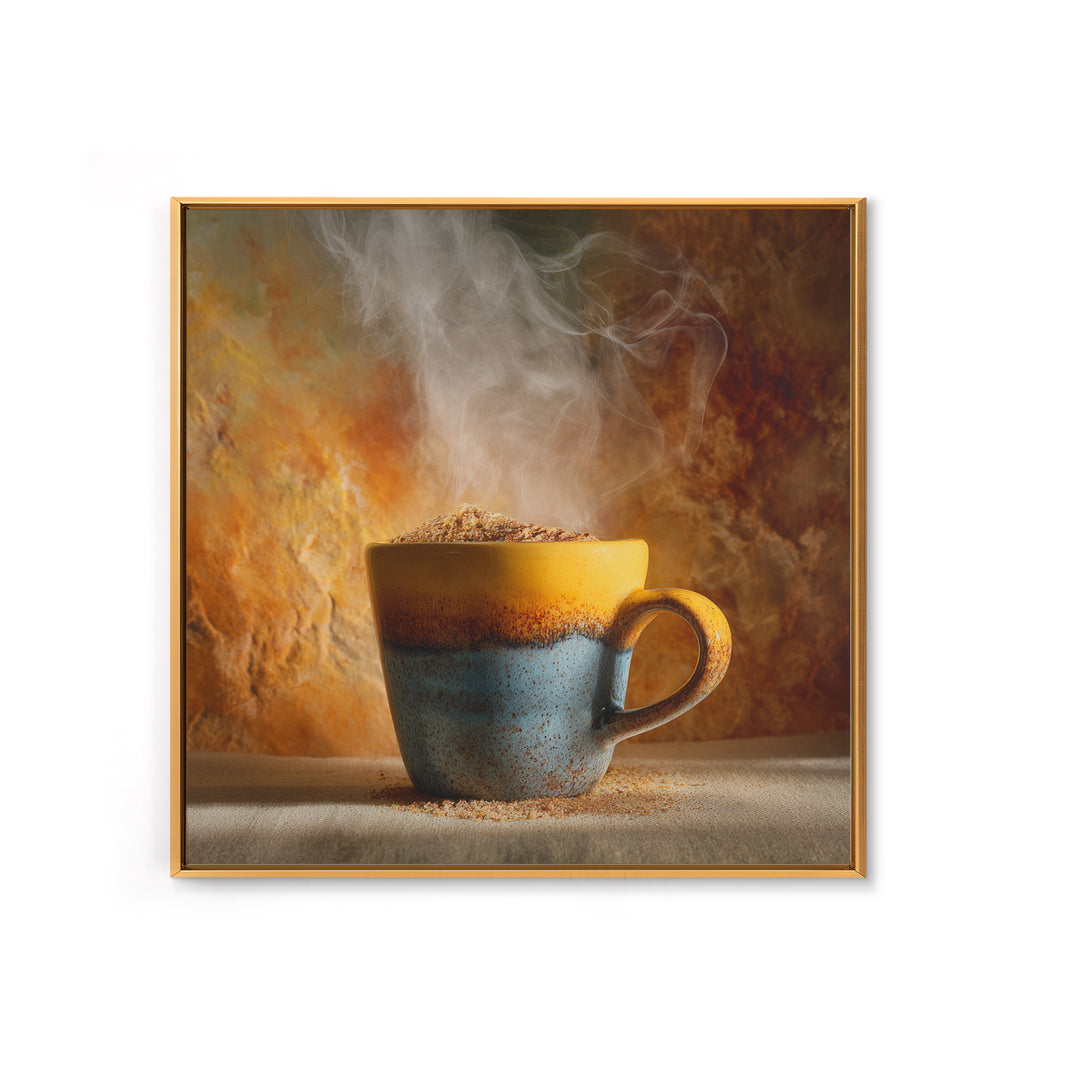 Espresso Cup with Rising Steam and Warm Canvas Print, Coffee Shop Art, Digital Wall Art, Cafe Decor, Oil Painting, Cafe, CSA-1x1-97