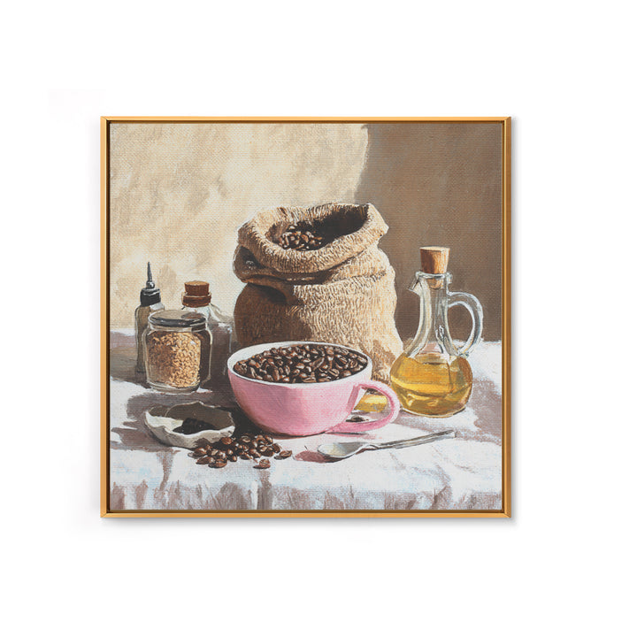 Coffee Beans and Burlap Sack Still Life Canvas Print, Coffee Shop Art, Textured Painting, Cafe Decor, Fine Art, Cafe, CSA-1x1-98