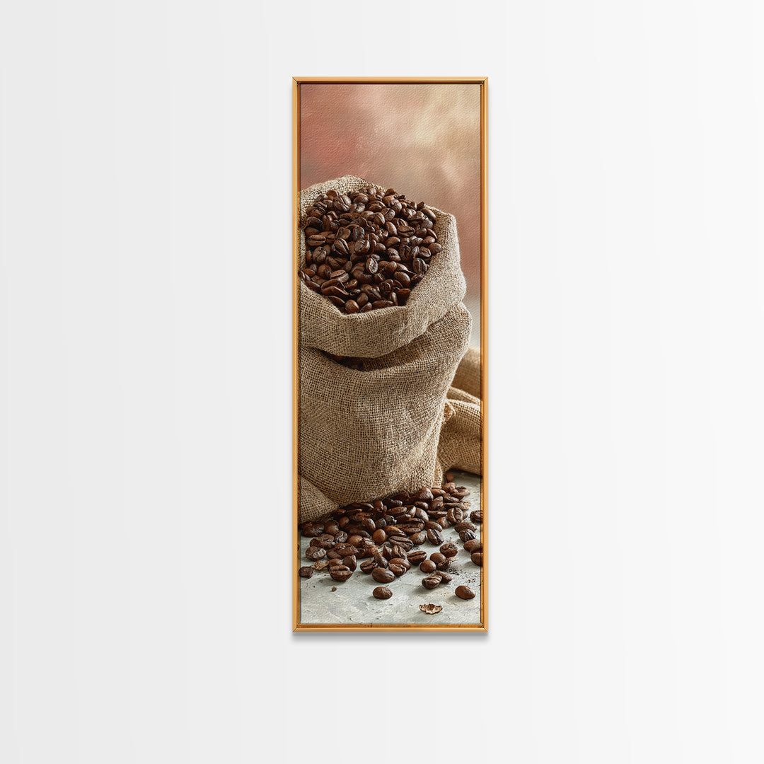 Coffee Beans and Burlap Sack Still Life Canvas Print, Coffee Shop Art, Gallery Decor, Cafe Decor, Fine Art, Cafe, Wall Art, CSA-1x3-14