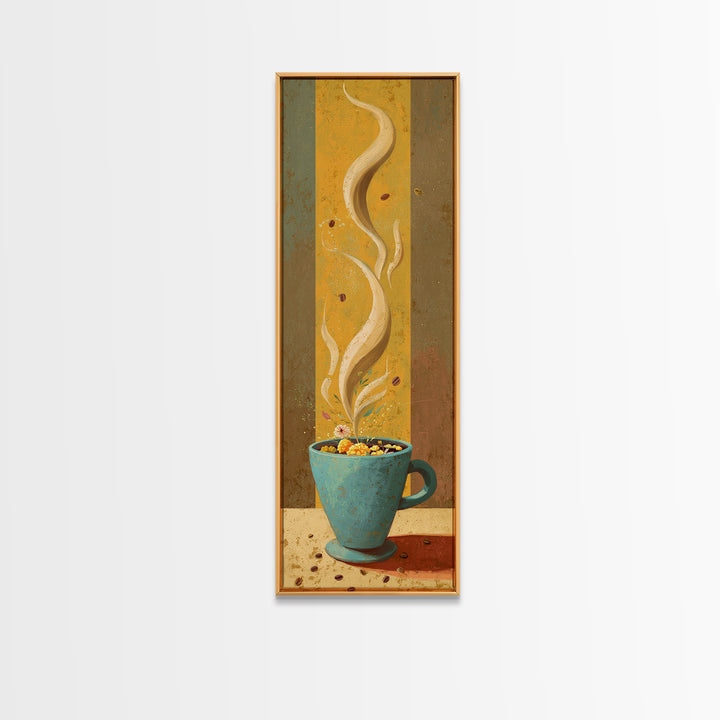 Retro Cafe Poster Coffee Cup Graphic Framed Canvas Print, Coffee Shop Art, Farmhouse Decor, Cafe Decor, Fine Art, Cafe, CSA-1x3-19