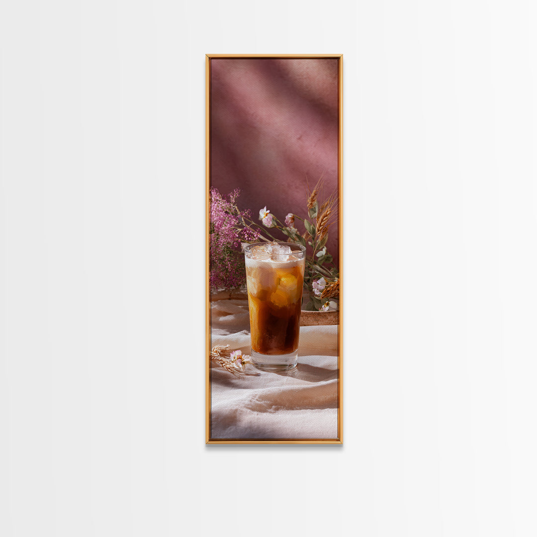 Iced Coffee Glass Canvas Print, Coffee Shop Art, Kitchen Art, Cafe Decor, Fine Art, Cafe, Minimalist Wall Art, Coffee Art, CSA-1x3-23