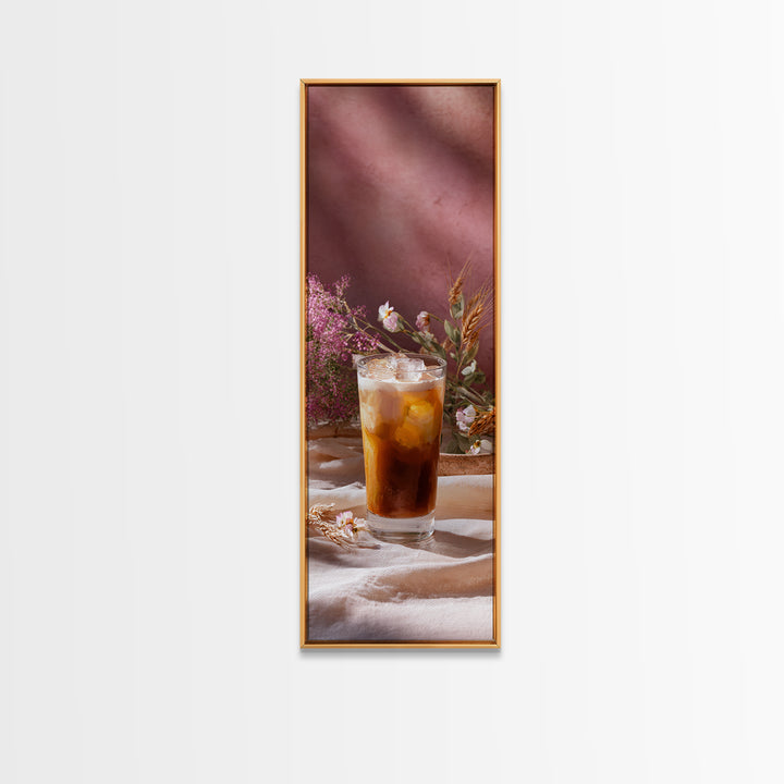 Iced Coffee Glass Canvas Print, Coffee Shop Art, Kitchen Art, Cafe Decor, Fine Art, Cafe, Minimalist Wall Art, Coffee Art, CSA-1x3-23