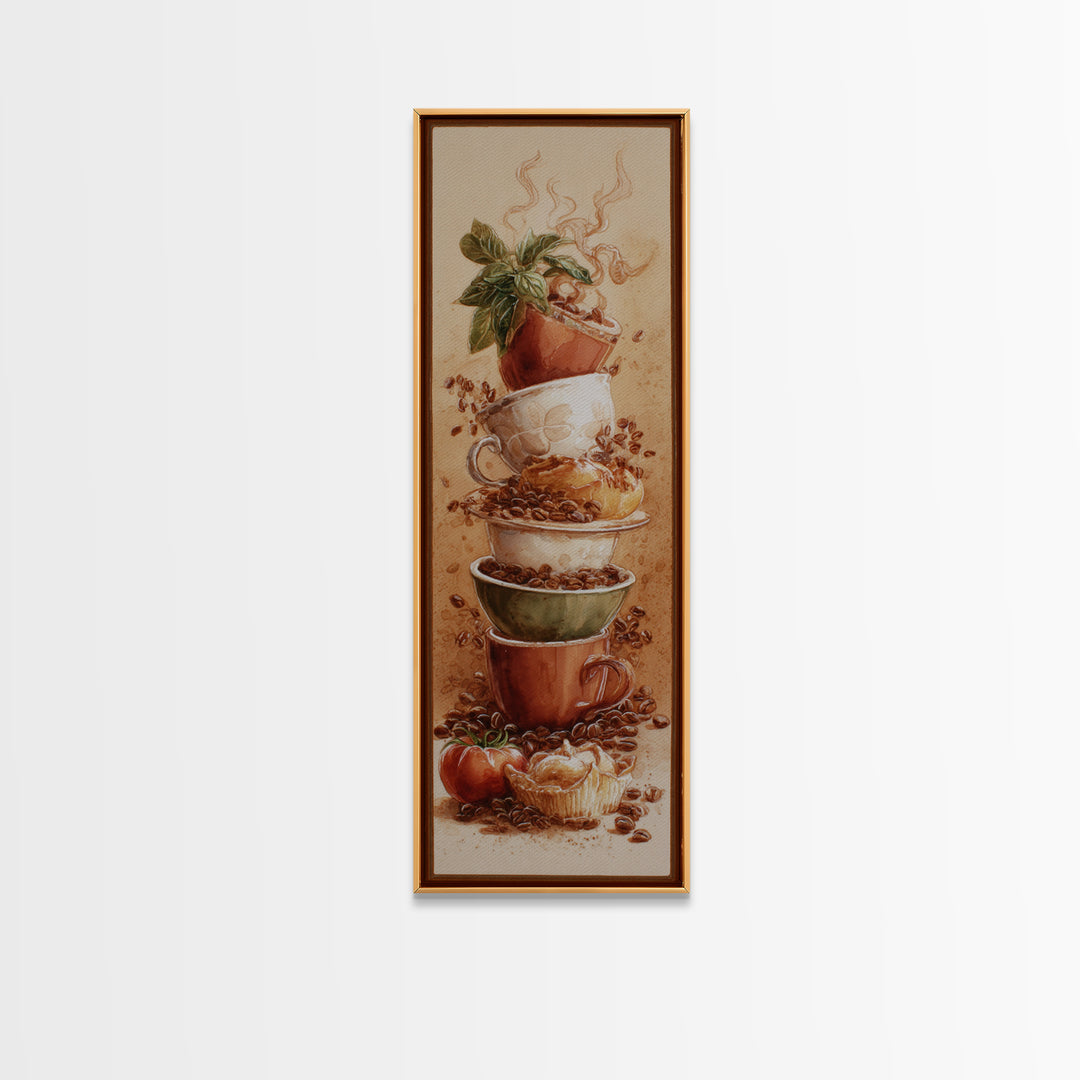 Coffee Bean Pattern Canvas Print, Coffee Shop Art, Kitchen Gift, Cafe Decor, Oil Painting, Cafe, Coffee Art, Food Art, CSA-1x3-27
